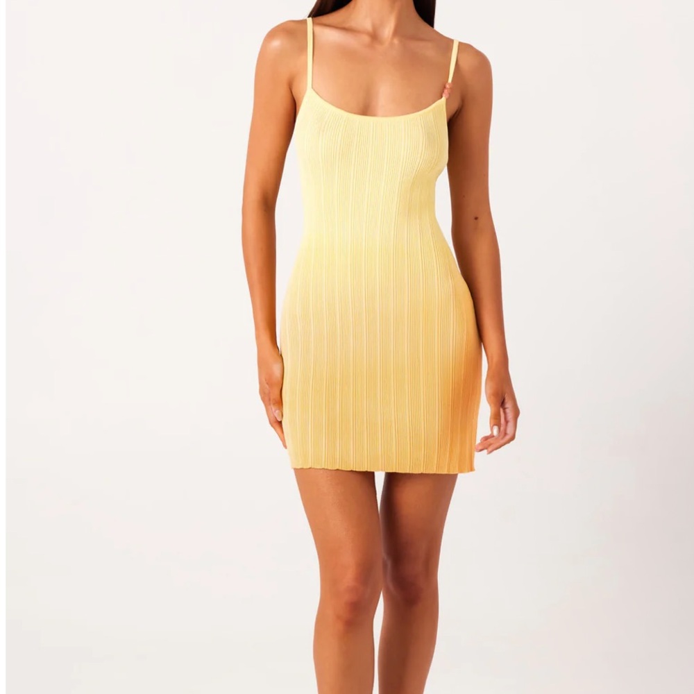 NWT SNDYS ODESSA MINI DRESS Yellow Ribbed Mini Dress